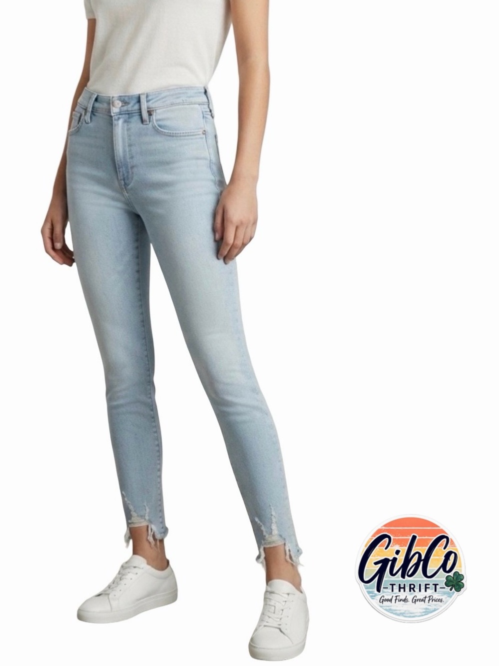 Just Black Denim | Size 31 | Mid-Rise Stretch Skinny Frayed Hem Jean Light Blue